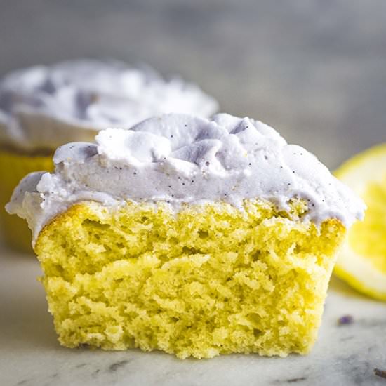 Lemon cupcakes & lavender frosting - Recipe photo by tiongbahrukitchen