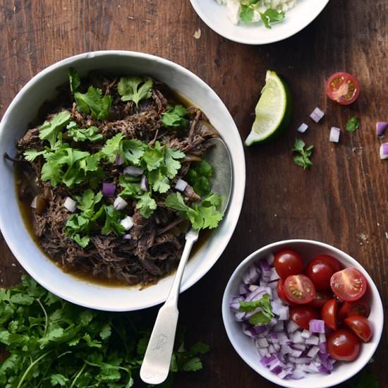 Coffee-Spiked Beef Carnitas - Recipe photo by AnEdibleMosaic