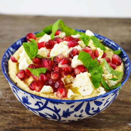 Hummus Dip with Pomegranate & Feta - Recipe photo by Inside the rustic kitchen