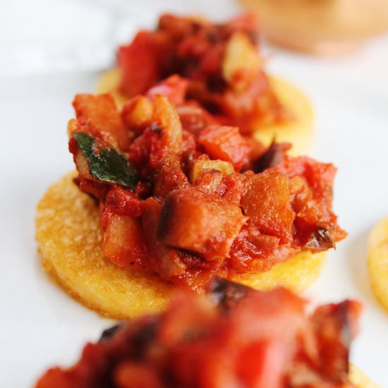 Polenta Bites with Ratatouille - Recipe photo by ParsnipsandPastries
