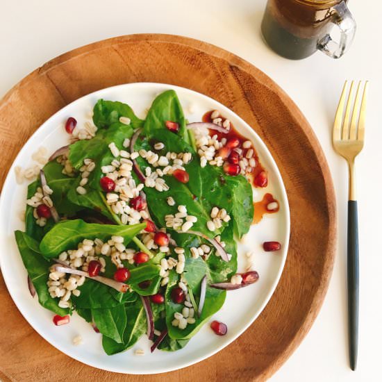 Spinach & Barley Salad w/ Pom Vinai - Recipe photo by danielle renov