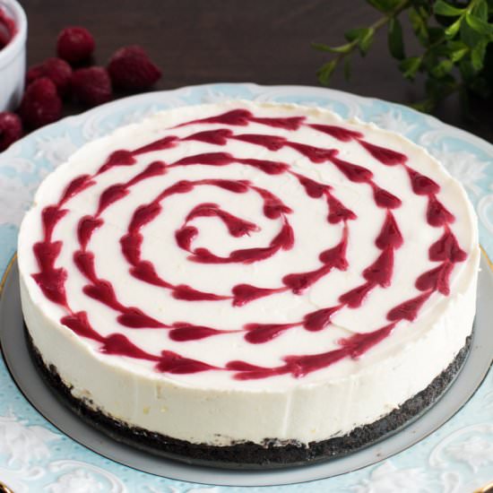 White Chocolate Raspberry Cheesecake - Recipe photo by Home Cooking Adventure