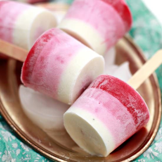 Ombre Berry Yogurt Ice Pops - Recipe photo by Yummy Mummy