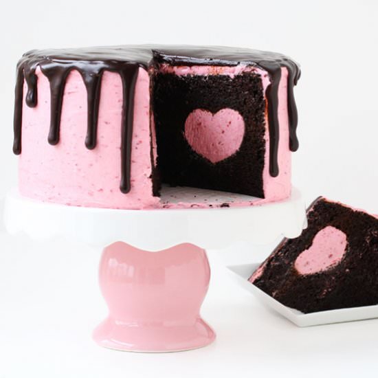 Cheesecake Heart Surprise Cake - Recipe photo by Hungry Happenings