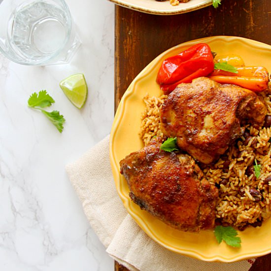 CARIBBEAN JERK CHICKEN WITH RICE - Recipe photo by Happy And Harried