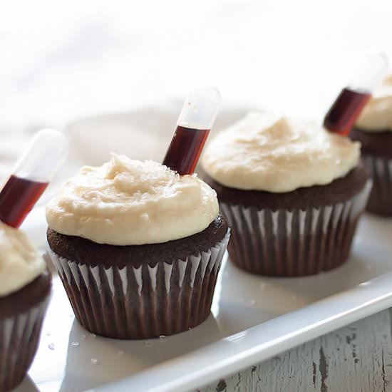 Boozy Dark Chocolate Cupcakes - Recipe photo by asassyspoon