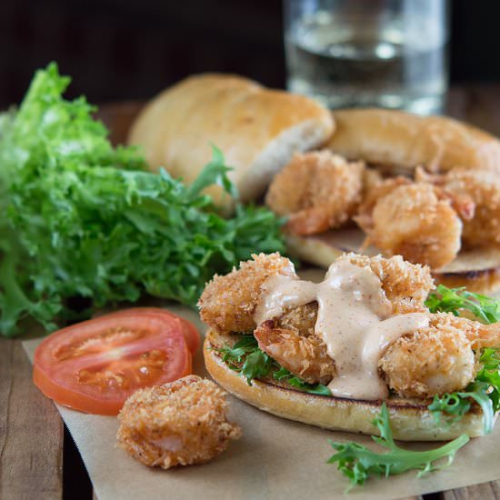 Cajun Panko Crusted Shrimp Po Boys - Recipe photo by Savory Spicerack
