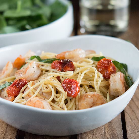 Shrimp and Roasted Tomato Pasta - Recipe photo by Savory Spicerack