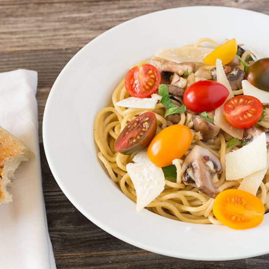 Aglio Olio with Mushrooms - Recipe photo by PearTreeKitchen
