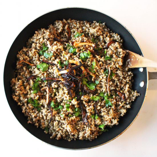 One-Pot Mujadara (Bulgur & Lentils) - Recipe photo by zenandzaatar