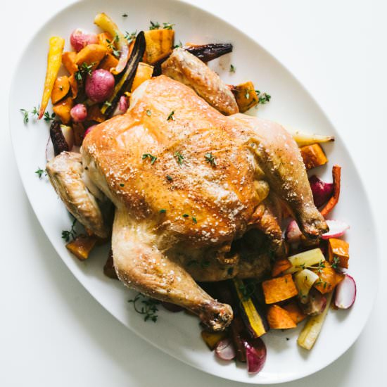 Crisp Oven Roast Chicken & Veggies - Recipe photo by Healthfully Ever After