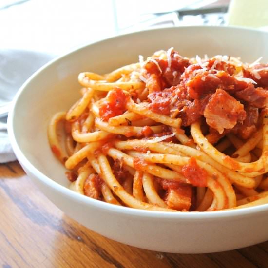 Bucantini all'Amatriciana - Recipe photo by No Plate Like Home