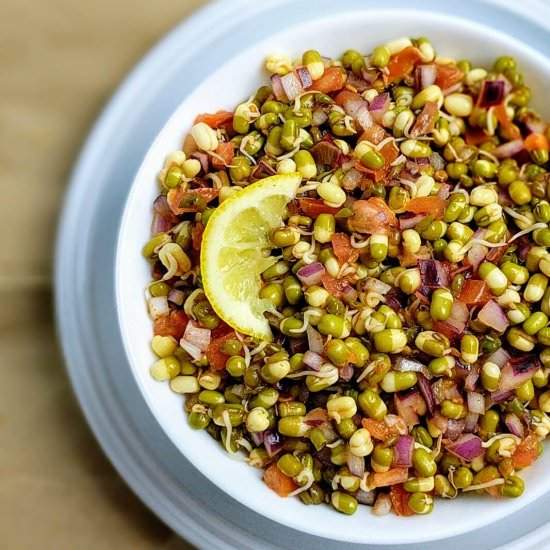 Sprouted Moong Dal Salad - Recipe photo by VegeCravings