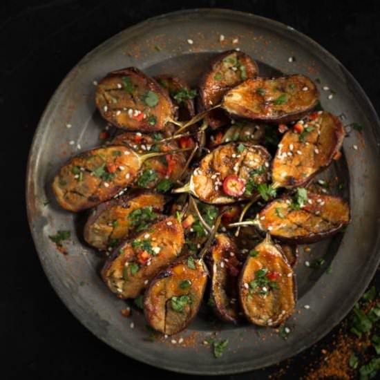 Miso baby aubergines - Recipe photo by figsandpigs