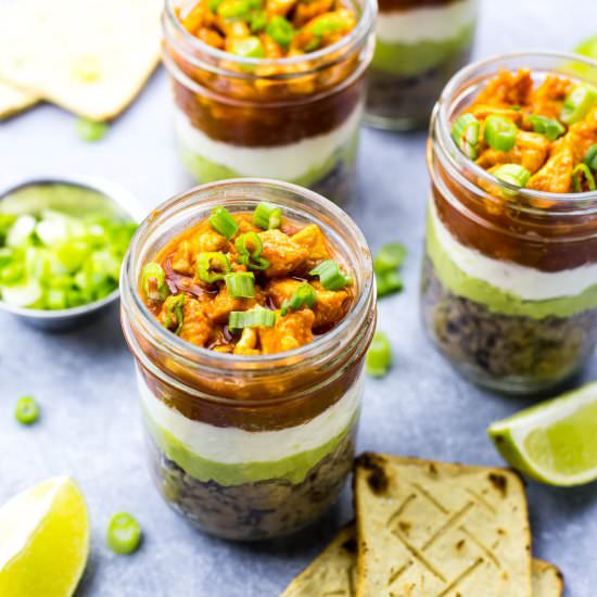 Mini Buffalo Chicken Salsa Dip Jars - Recipe photo by thegirlonbloor