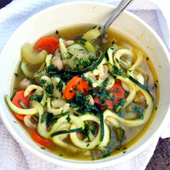 Chickpea Zoodle Soup with Gremolata - Recipe photo by eatingwithemmylou