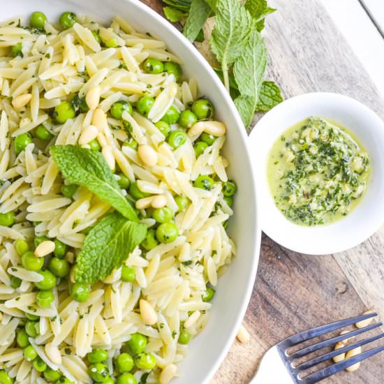 Orzo with Mint Pesto and Peas - Recipe photo by mymoderncookery