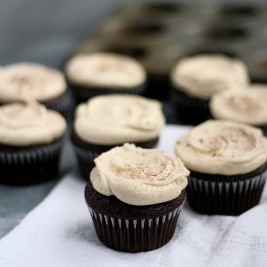 Chocolate Cupcakes + Tahini Frosting - Recipe photo by thymeandtoast