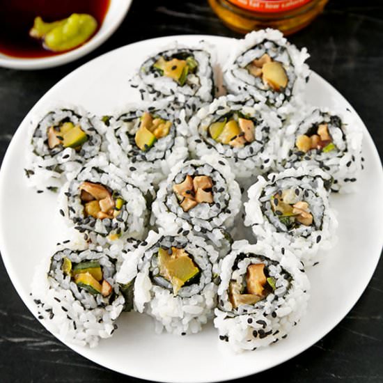 Mushroom & Zucchini Uramaki Rolls - Recipe photo by misspickledplum
