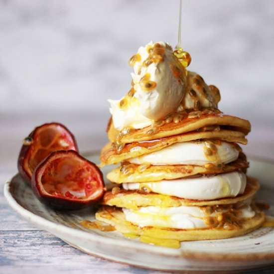 Mascarpone & Passion Fruit Pancakes - Recipe photo by Properfoodie
