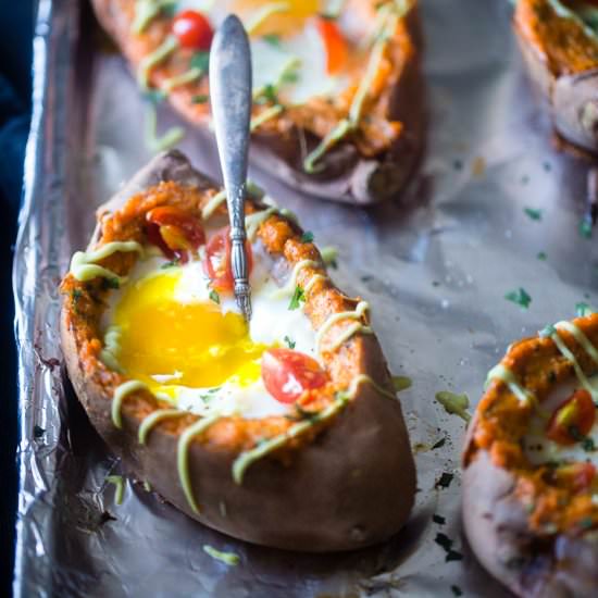 Mexican Egg Baked Sweet Potatoes - Recipe photo by foodfaithfitness