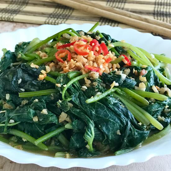 Ah Ma Sweet Potato Leaves - Recipe photo by theburningkitchen