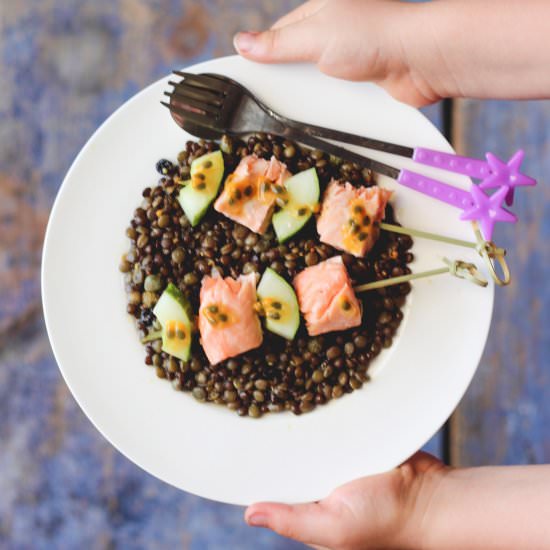 Lentil, Salmon & Passionfruit Salad - Recipe photo by Healthy Little Foodies