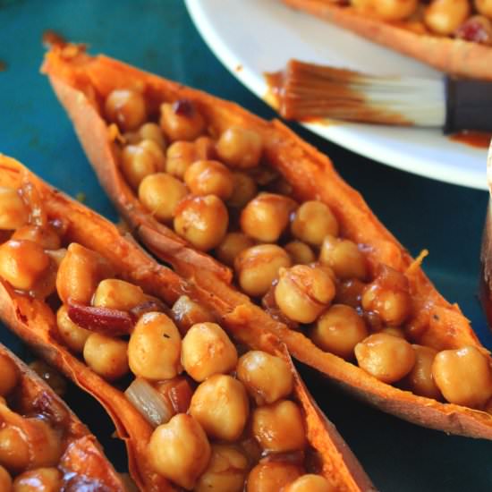 Easy Vegan BBQ Sweet Potato Skins - Recipe photo by spill the greens