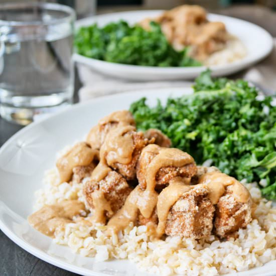 Crispy Baked Tofu in Peanut Butter - Recipe photo by Plateofplants