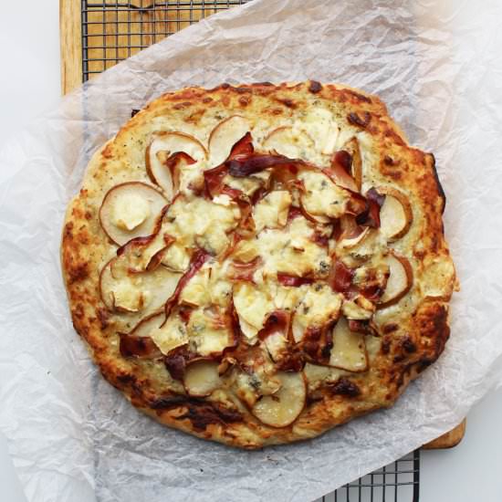 White Pizza with Pancetta and Pear - Recipe photo by SlowThe CookDown