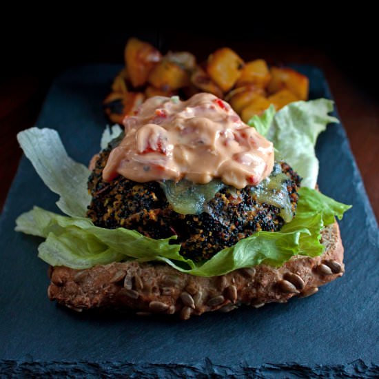 Quinoa Burger with Spicy Sauce - Recipe photo by TonysFoods