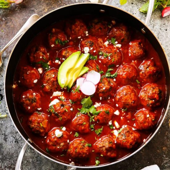 Meatballs in Enchilada Sauce - Recipe photo by platingsandpairings