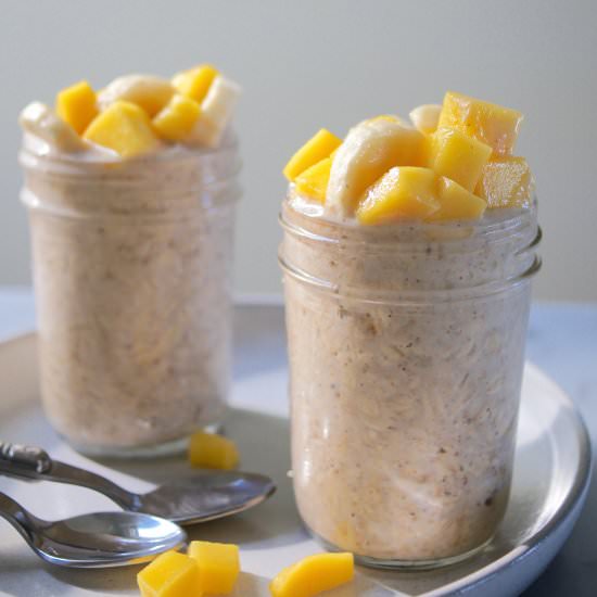 Banana Almond Butter Overnight Oats - Recipe photo by MomsKitchenHandbook