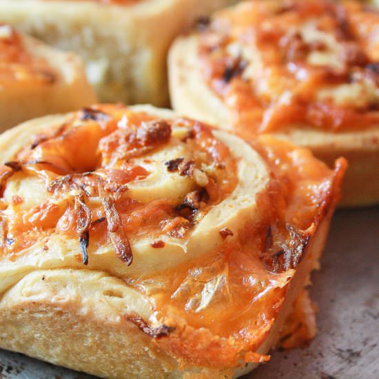 Caramelised Onion & Cheddar Rolls - Recipe photo by The Desserted Girl