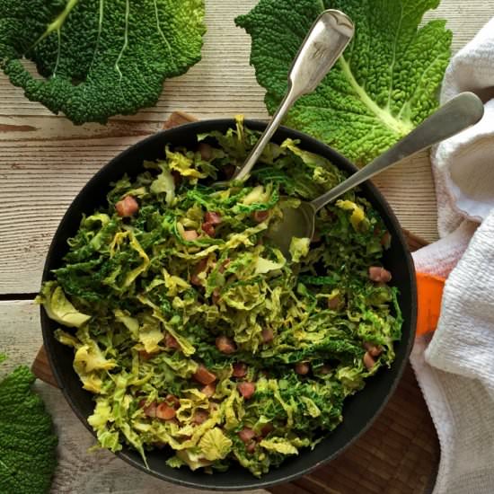 Shredded Savoy Cabbage and Pancetta - Recipe photo by Gluts and Gluttony