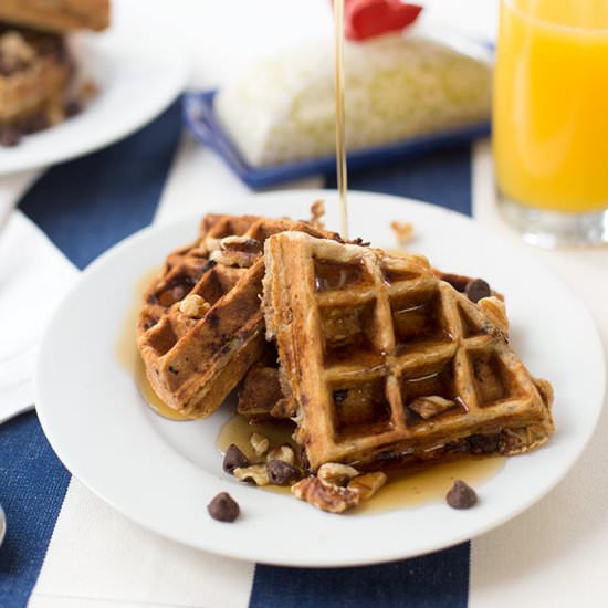 Chocolate Chip Banana Nut Waffles - Recipe photo by Kiwi and Carrot