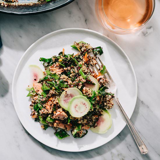 Salmon Quinoa w/Honey Soy Dressing - Recipe photo by Our Salty Kitchen
