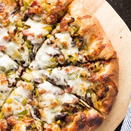 Leek, Bacon, and Mushroom Pizza - Recipe photo by foxandbriar