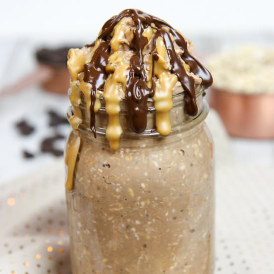 Peanut Butter Cup Overnight Oats - Recipe photo by RunninginaSkirt