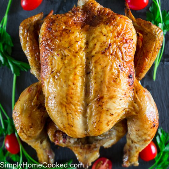 Vertically Roasted Chicken - Recipe photo by simplyhomecooked