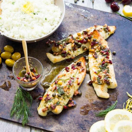 Baked Fish with Cherry Salsa - Recipe photo by two.purple.figs