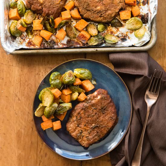 Sheet Pan Spicy Pork Chops Meal - Recipe photo by boulderlocavore
