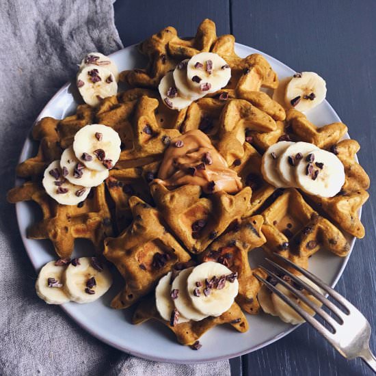 Chocolate Chip Pumpkin Waffles - Recipe photo by clemfoodie