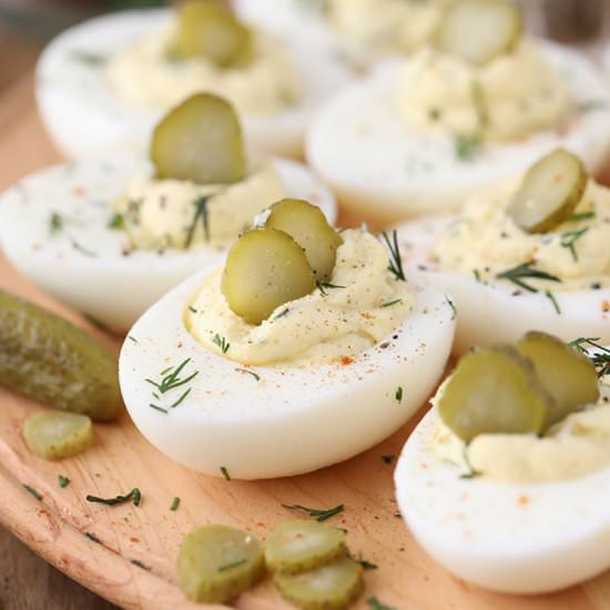 Dill Pickle Deviled Eggs - Recipe photo by SpendWithPennies