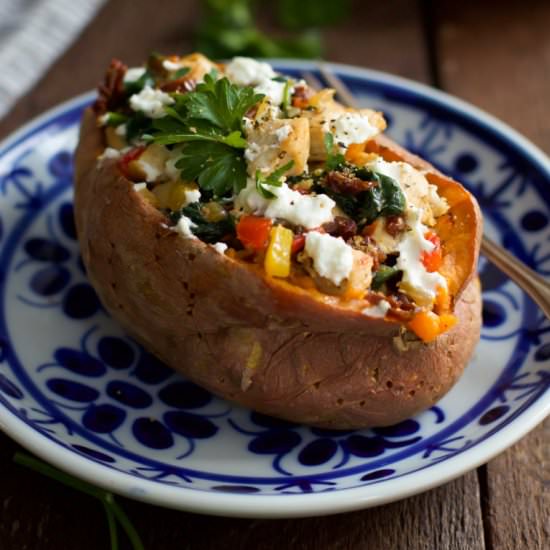 Goat Cheese Chicken Stuffed Sweet Potatoes - Recipe photo by PrimaveraKitchen