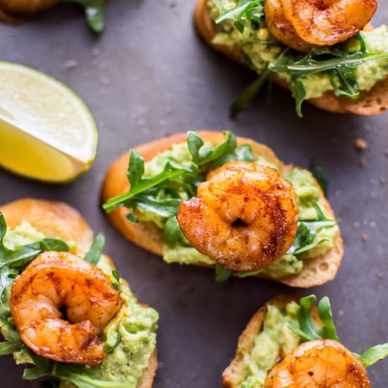 Garlic Shrimp and Avocado Crostini - Recipe photo by saltandlavender