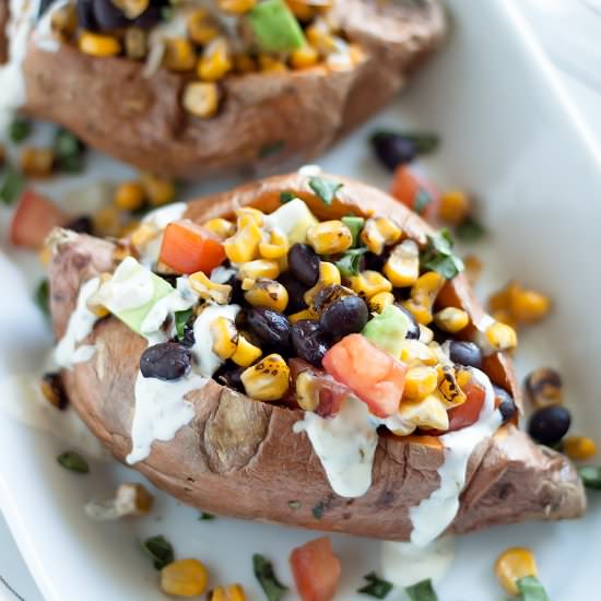 Vegetarian Stuffed Sweet Potatoes - Recipe photo by asassyspoon