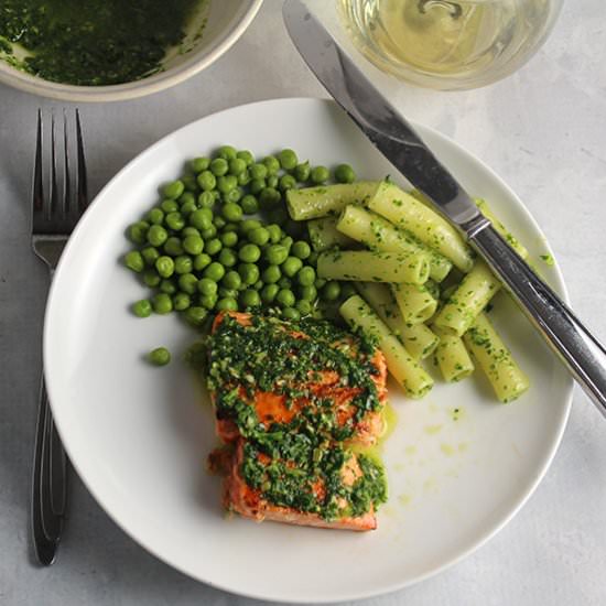 Salmon with Parsley Pesto and Peas - Recipe photo by Cooking Chat