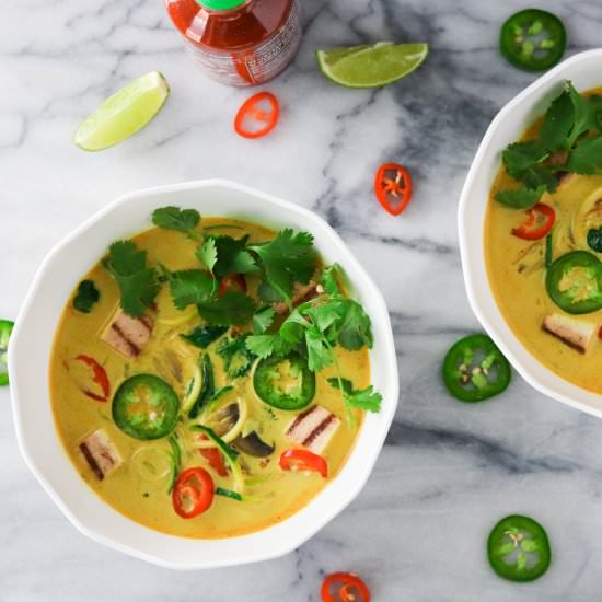 Zucchini Noodle Soup with Tofu - Recipe photo by Girl Heart Food