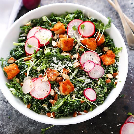 Kale Chicken Caesar Salad - Recipe photo by platingsandpairings